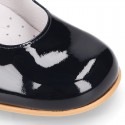 Classic PATENT leather little girl Mary Janes with hook and loop with button.