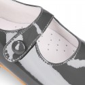 Classic PATENT leather little girl Mary Janes with hook and loop with button.