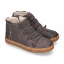 SOFT Rustic Nappa leather OKAA ECO Kids Bootie with elastic shoelaces and zipper.