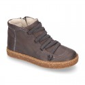 SOFT Rustic Nappa leather OKAA ECO Kids Bootie with elastic shoelaces and zipper.