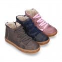 SOFT Rustic Nappa leather OKAA ECO Kids Bootie with elastic shoelaces and zipper.