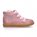 SOFT Rustic Nappa leather OKAA ECO Kids Bootie with elastic shoelaces and zipper.