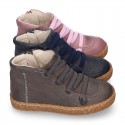 SOFT Rustic Nappa leather OKAA ECO Kids Bootie with elastic shoelaces and zipper.