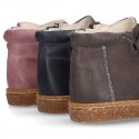 SOFT Rustic Nappa leather OKAA ECO Kids Bootie with elastic shoelaces and zipper.