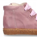 SOFT Rustic Nappa leather OKAA ECO Kids Bootie with elastic shoelaces and zipper.