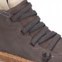 SOFT Rustic Nappa leather OKAA ECO Kids Bootie with elastic shoelaces and zipper.