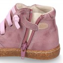 SOFT Rustic Nappa leather OKAA ECO Kids Bootie with elastic shoelaces and zipper.