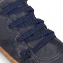 SOFT Rustic Nappa leather OKAA ECO Kids Bootie with elastic shoelaces and zipper.