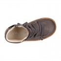 SOFT Rustic Nappa leather OKAA ECO Kids Bootie with elastic shoelaces and zipper.