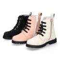 Rock style CAMOUFLAGE leather Girl boots with laces and zipper closure.