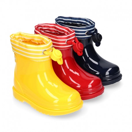 Bota de agua niños BIMBI NAVY con cuello a rayas. I098