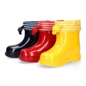 Little NAVY style Rain boots with adjustable neck for little kids.