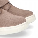 Kids OKAA CASUAL Ankle boot shoes tennis style laceless in suede leather.