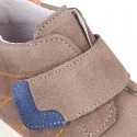 Kids OKAA CASUAL Ankle boot shoes tennis style laceless in suede leather.