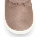Kids OKAA CASUAL Ankle boot shoes tennis style laceless in suede leather.