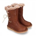 SOFT NAPPA leather kids ankle boots with fake hair lining, zipper closure and shoelaces.