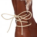 SOFT NAPPA leather kids ankle boots with fake hair lining, zipper closure and shoelaces.