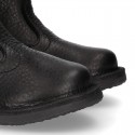 BLACK SOFT NAPPA leather kids ankle boots with fake hair lining, zipper closure and shoelaces.