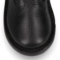 BLACK SOFT NAPPA leather kids ankle boots with fake hair lining, zipper closure and shoelaces.