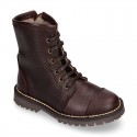 BIKER style Nappa leather kids boots with zipper closure and laces.