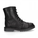 BIKER style Nappa leather kids boots with zipper closure and laces.