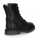 BIKER style Nappa leather kids boots with zipper closure and laces.