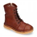 BIKER style Nappa leather kids boots with zipper closure and laces.