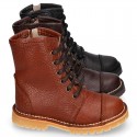 BIKER style Nappa leather kids boots with zipper closure and laces.