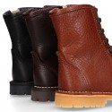 BIKER style Nappa leather kids boots with zipper closure and laces.