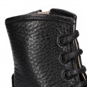 BIKER style Nappa leather kids boots with zipper closure and laces.