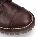 BIKER style Nappa leather kids boots with zipper closure and laces.