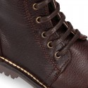 BIKER style Nappa leather kids boots with zipper closure and laces.