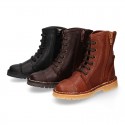 BIKER style Nappa leather kids boots with zipper closure and laces.