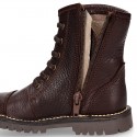 BIKER style Nappa leather kids boots with zipper closure and laces.