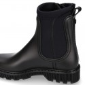 Women Ankle rain boots with NEOPRENE elastic band and MOUNTAIN soles design.