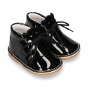 Little bear safari style boots in BLACK patent leather.