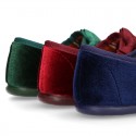 Velvet canvas little Girl Mary Jane shoes with hook and loop strap and BOW.