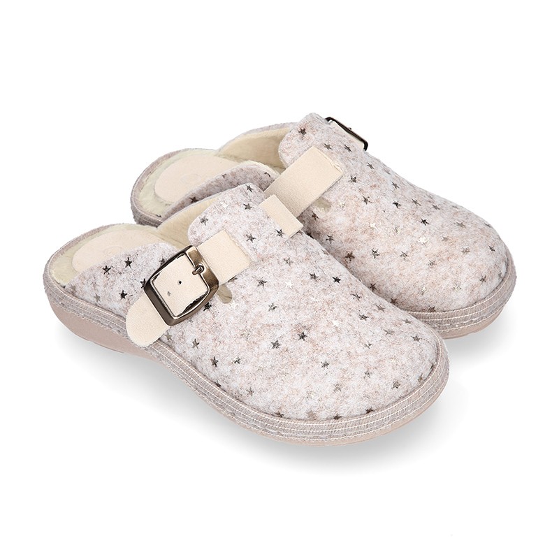 Zapatilla niñas OKAA ZUECO en lana con ESTRELLAS. SA005 | OkaaSpain