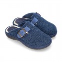 JEANS color Wool effect OKAA CLOG Home shoes with buckle design.