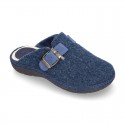 JEANS color Wool effect OKAA CLOG Home shoes with buckle design.