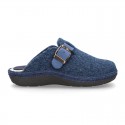 JEANS color Wool effect OKAA CLOG Home shoes with buckle design.