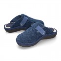 JEANS color Wool effect OKAA CLOG Home shoes with buckle design.