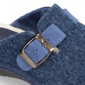 JEANS color Wool effect OKAA CLOG Home shoes with buckle design.