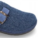 JEANS color Wool effect OKAA CLOG Home shoes with buckle design.