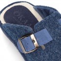 JEANS color Wool effect OKAA CLOG Home shoes with buckle design.