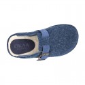 JEANS color Wool effect OKAA CLOG Home shoes with buckle design.