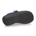 JEANS color Wool effect OKAA CLOG Home shoes with buckle design.