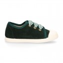 Suede leather Kids Sneaker or Bamba style shoes with toe cap and VICHY ties closure.