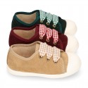 Suede leather Kids Sneaker or Bamba style shoes with toe cap and VICHY ties closure.