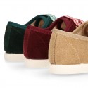 Suede leather Kids Sneaker or Bamba style shoes with toe cap and VICHY ties closure.